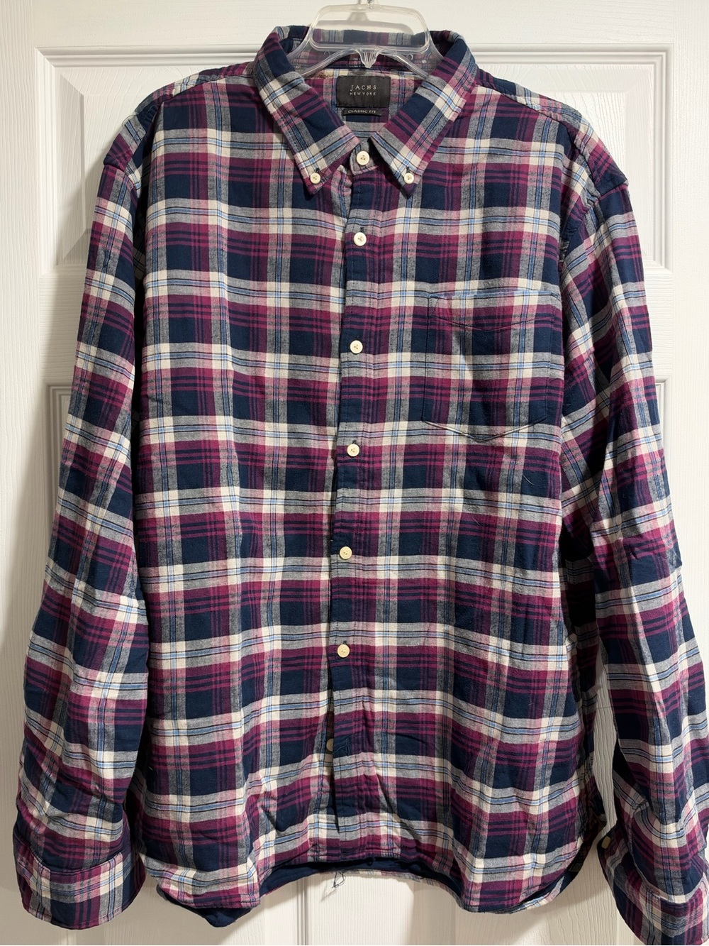 Jachs Plaid Button-Down Shirt in Navy, Purple, and White